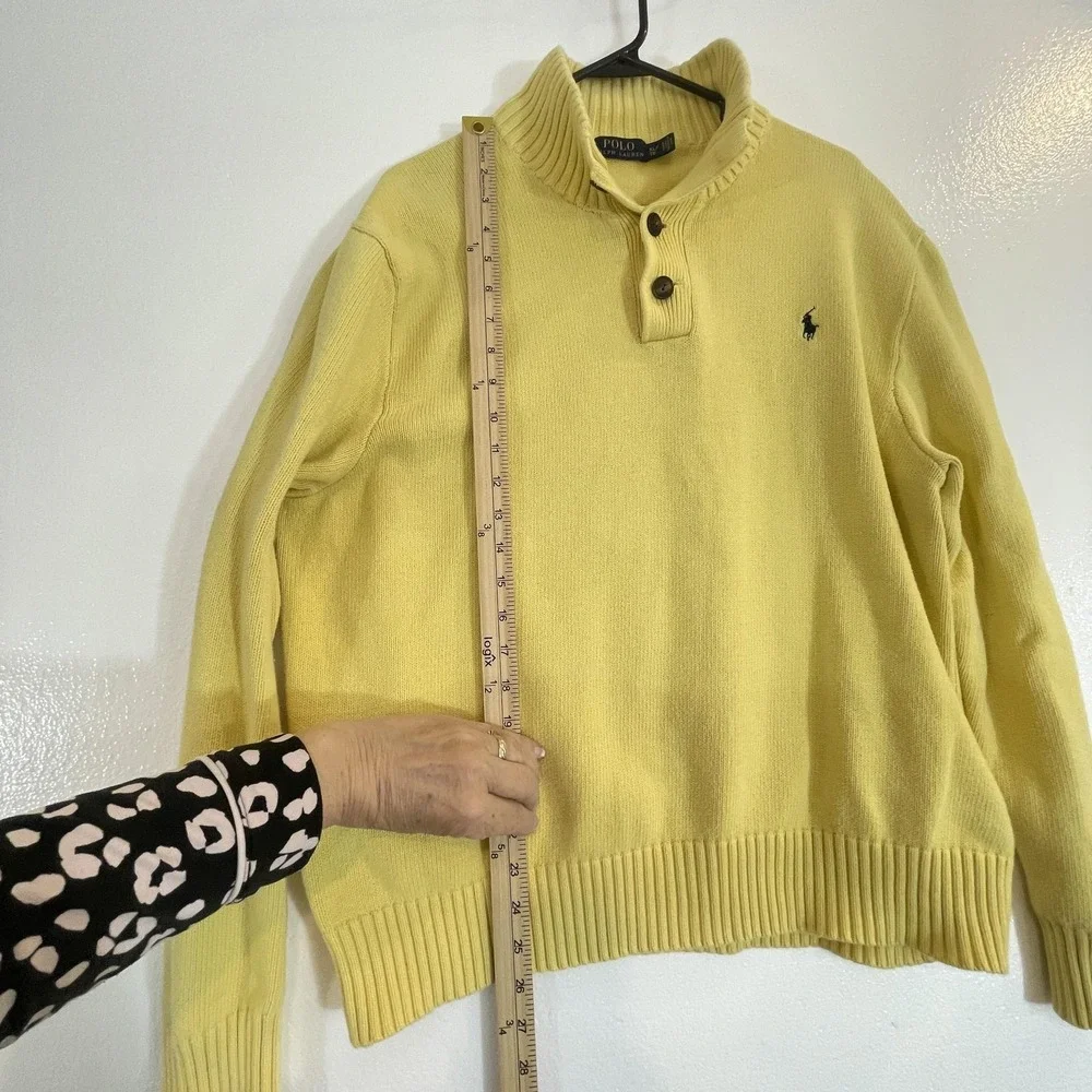 Polo Ralph Lauren Sweater Mens‎ XL Yellow Mock Neck Henley Cotton Knit Pony